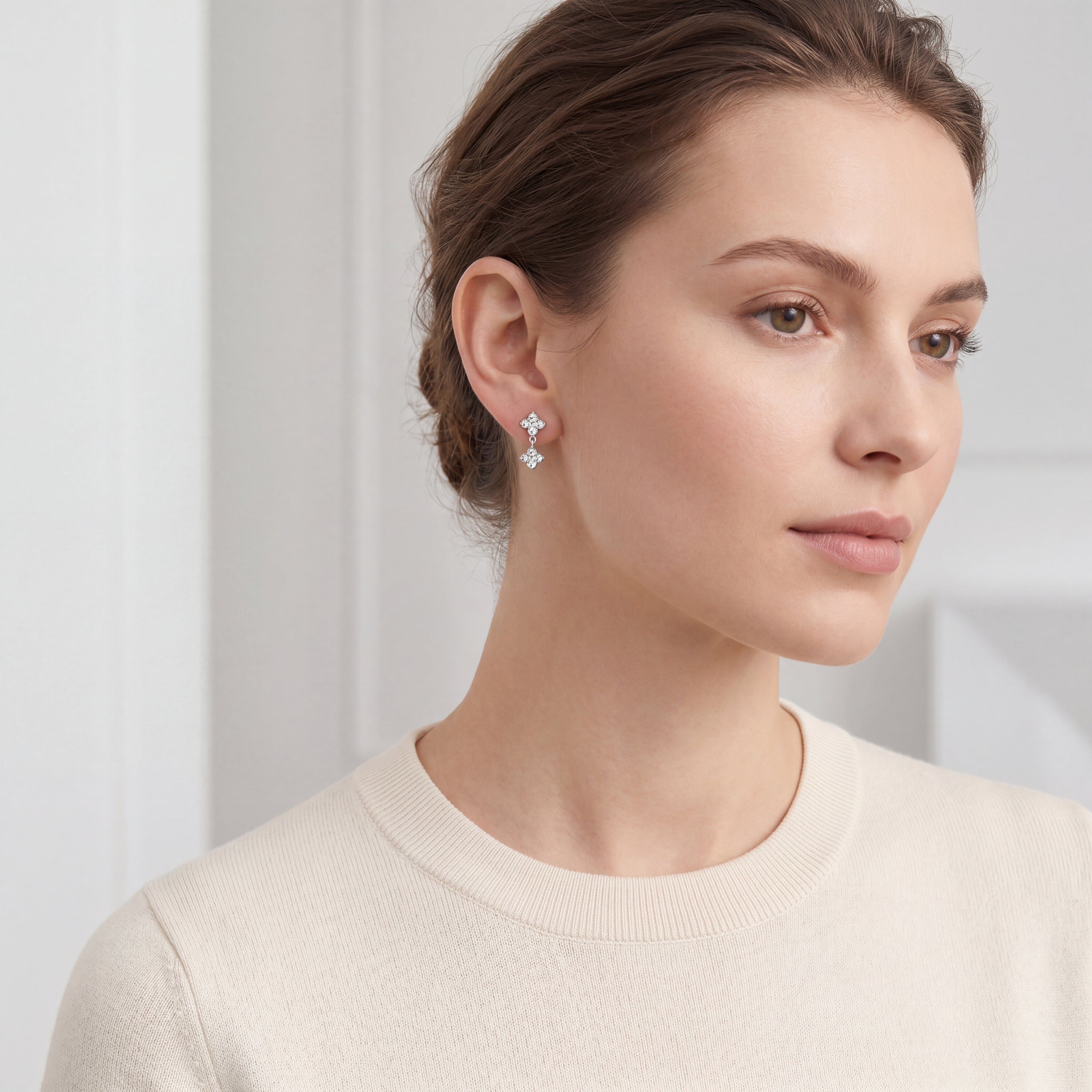 Flower Crystal Drop Titanium Flat Back Earring - image 3