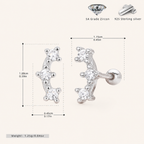 Sterling Silver Triple Star Zirconia Flat Back Earrings - Platinum