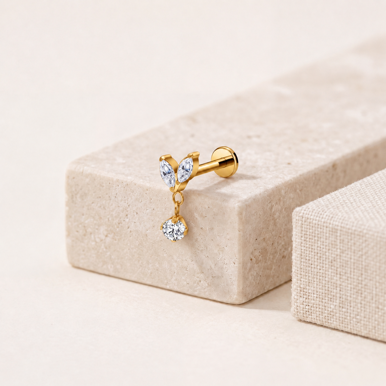 Marquise Petal Crystal Drop Titanium Flat Back Earring - image 5