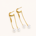 Sterling Silver Pearl Tassel Chain Drop Stud Earrings detail