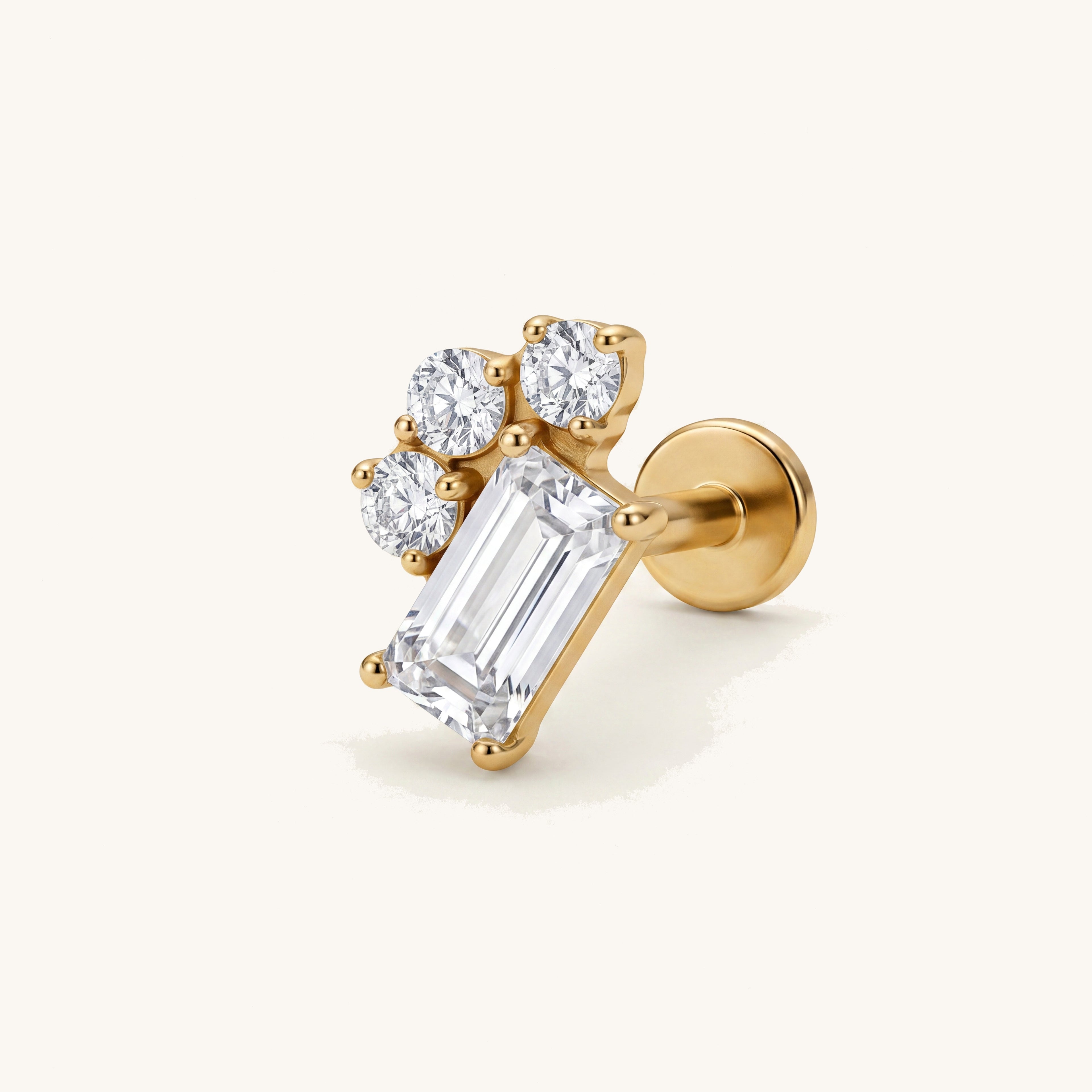 Floral Crystal Titanium Stud Earrings - Gold Zirconia