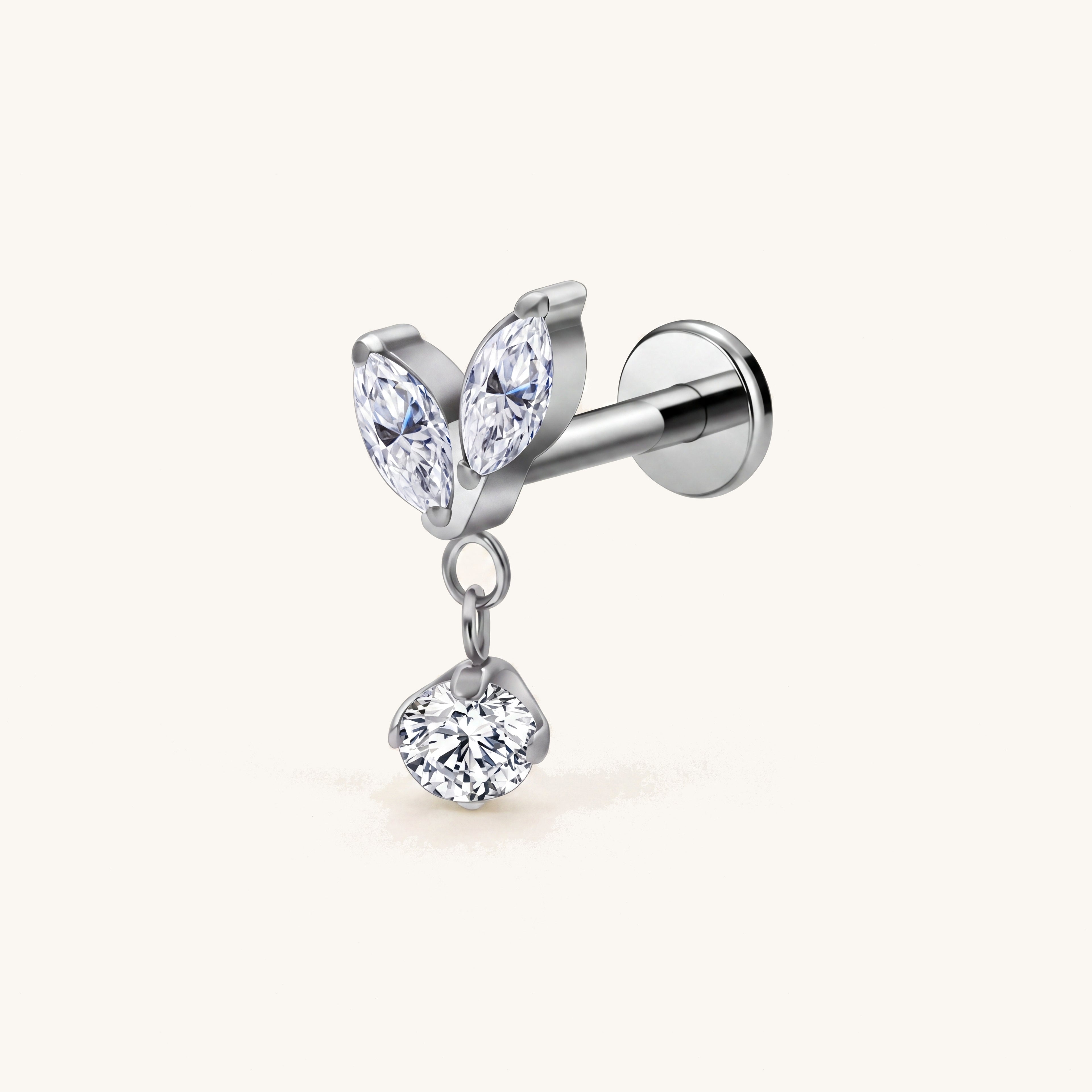 Marquise Petal Crystal Drop Titanium Flat Back Earring - Silver