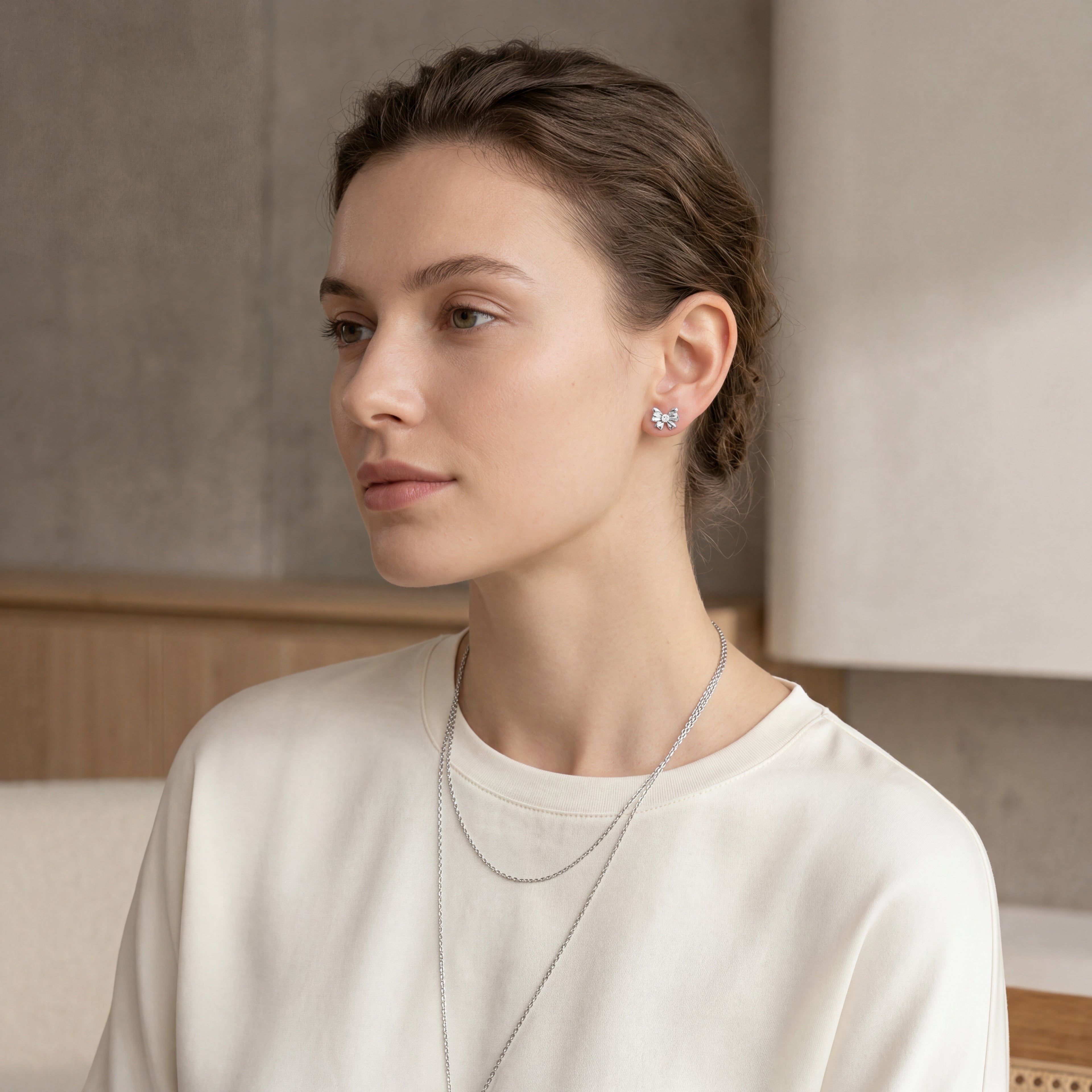 Bow Crystal Titanium Stud Earrings - image 3