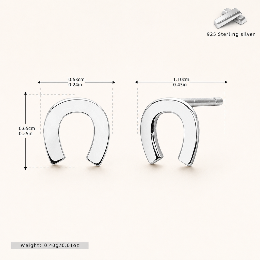Sterling Silver U-Shape Minimalist Stud Earrings - Platinum