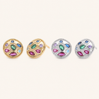 Sterling Silver Colorful Round Zirconia Stud Earrings