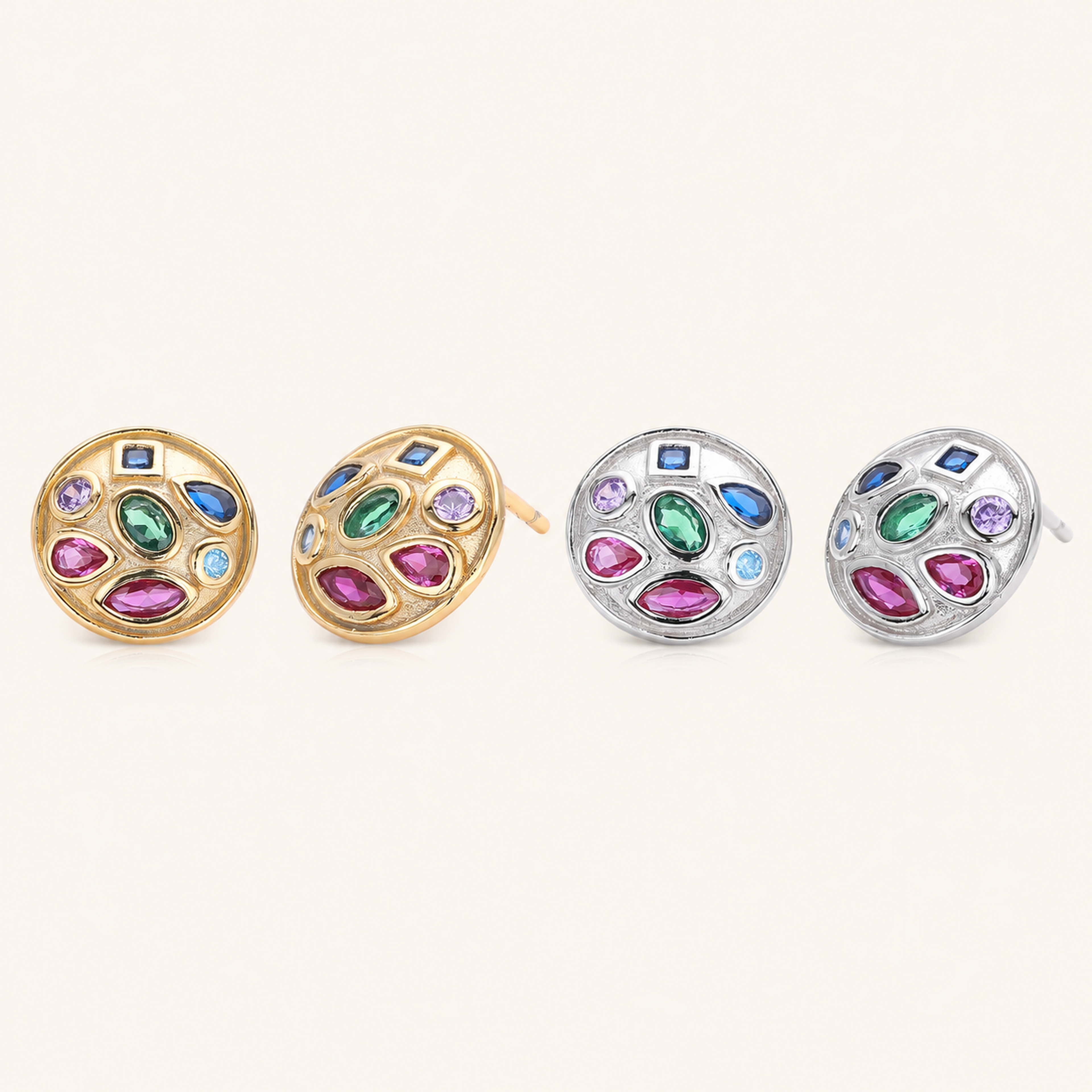 Sterling Silver Colorful Round Zirconia Stud Earrings
