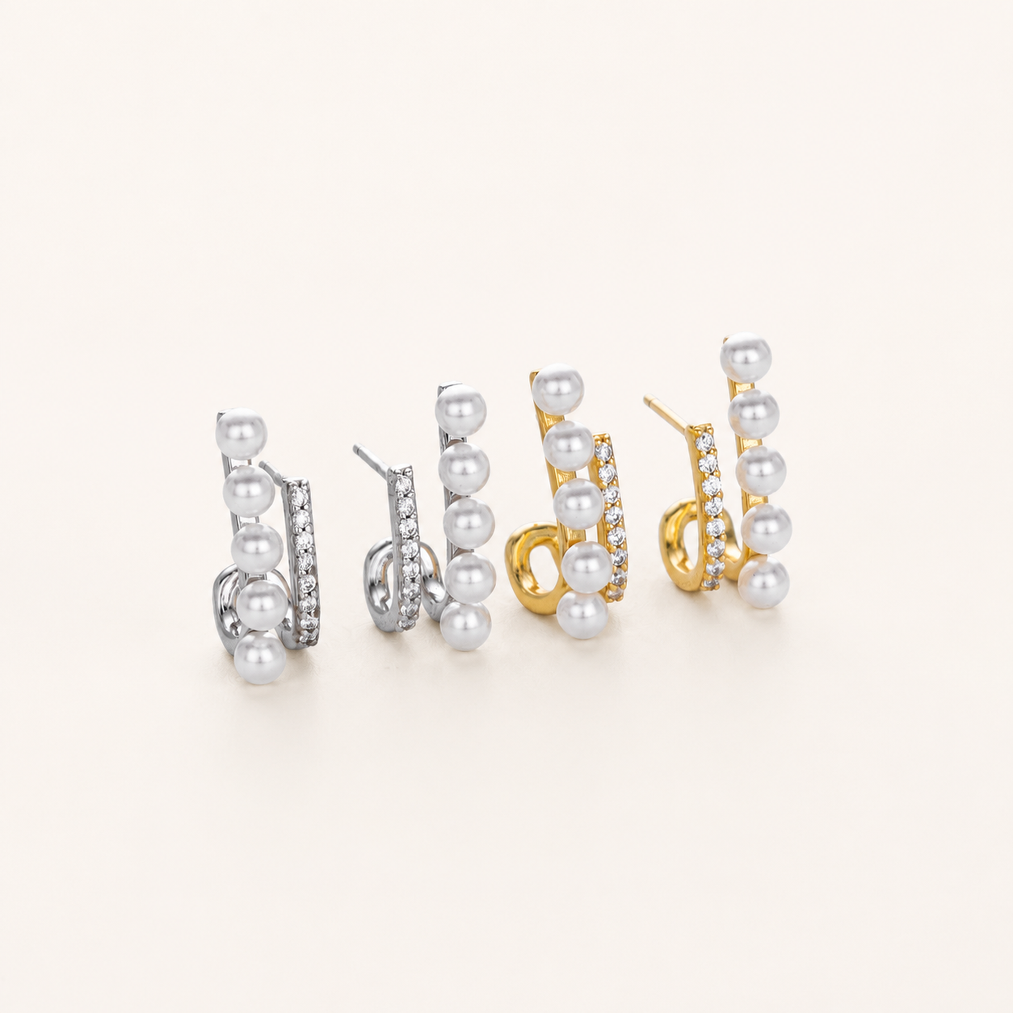 Sterling Silver Pearl & Zirconia Stud Earrings detail