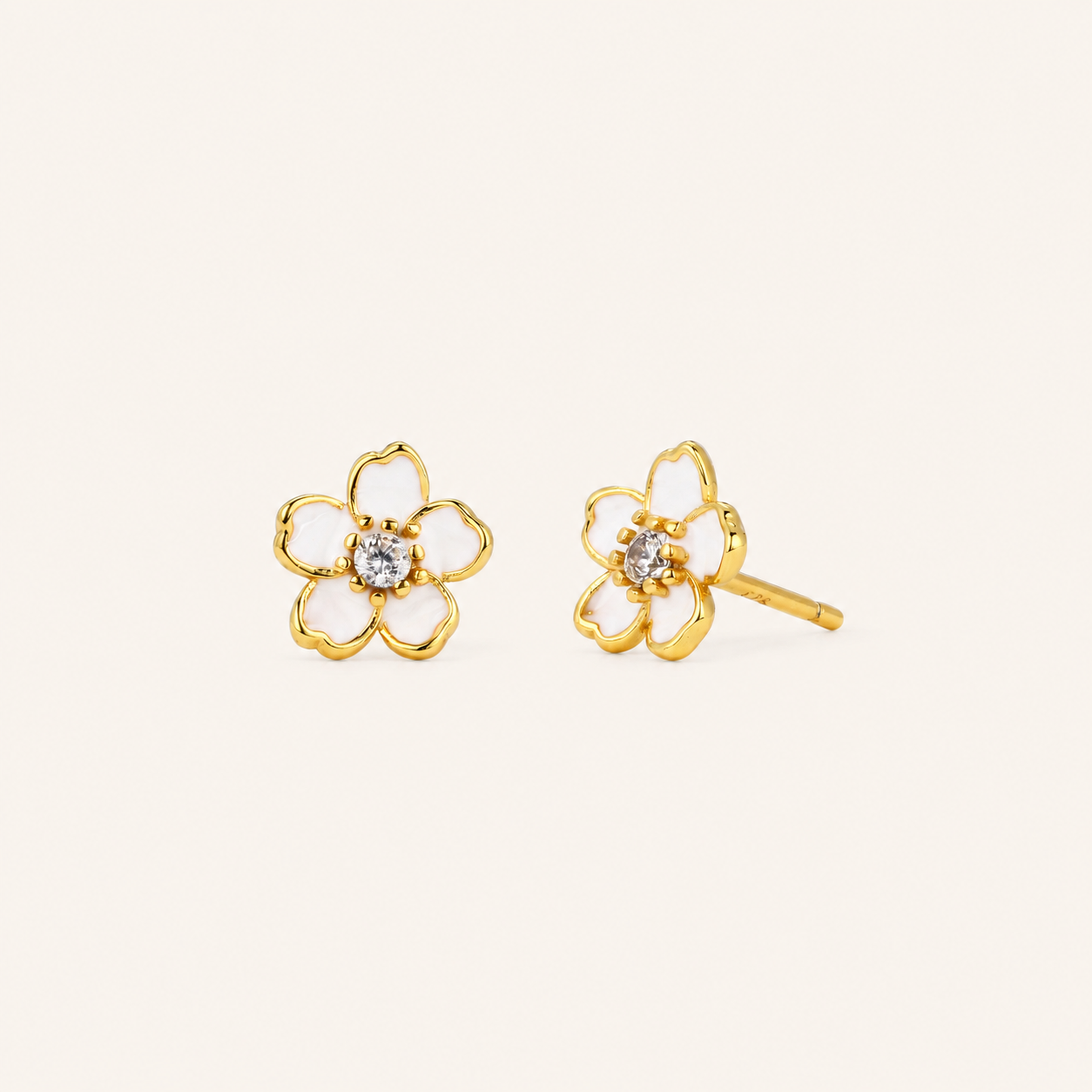 Sterling Silver Cherry Blossom Zirconia Stud Earrings detail view
