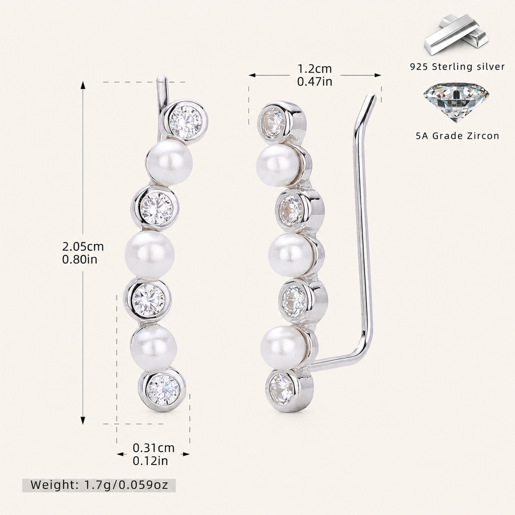 Sterling Silver Pearl Zirconia Wrap Stud Earrings - Platinum