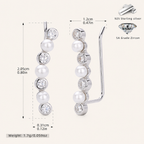 Sterling Silver Pearl Zirconia Wrap Stud Earrings - Platinum