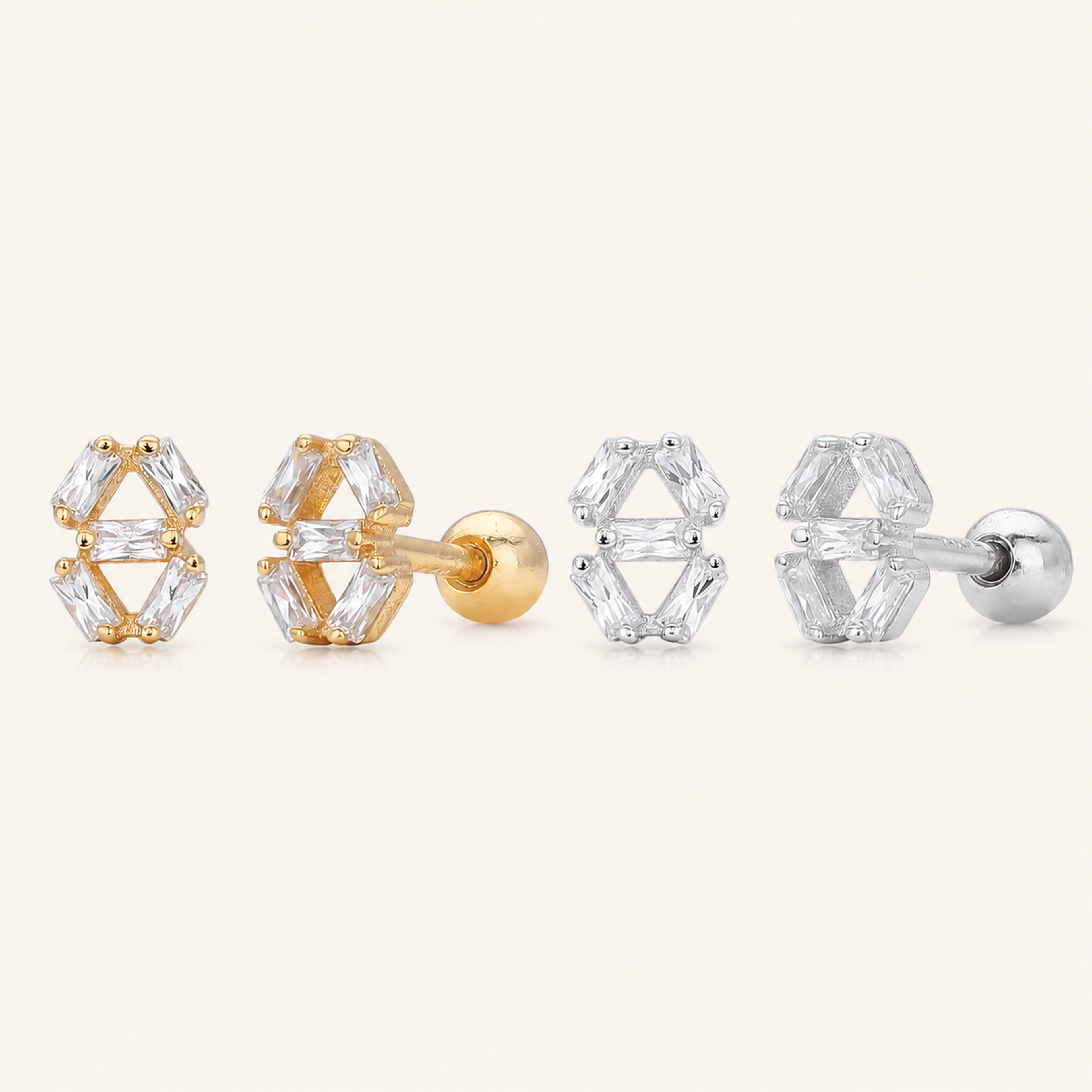 Sterling Silver Square Zirconia Flat Back Earrings