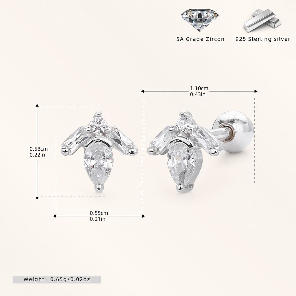 Sterling Silver Zirconia Solitaire Flat Back Earrings - Platinum