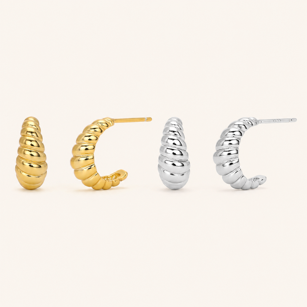 Sterling Silver Croissant Twist Stud Earrings