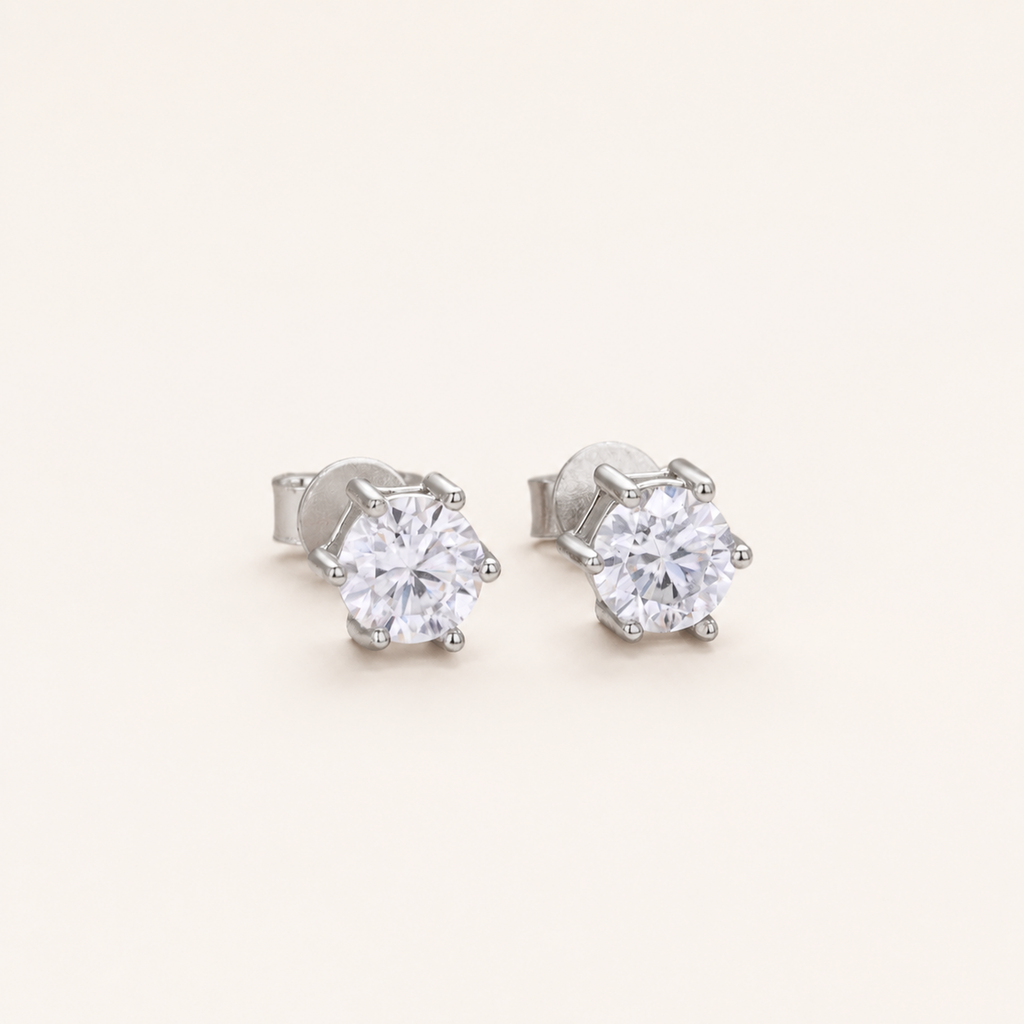 Sterling Silver Six-Prong Moissanite Stud Earrings detail view