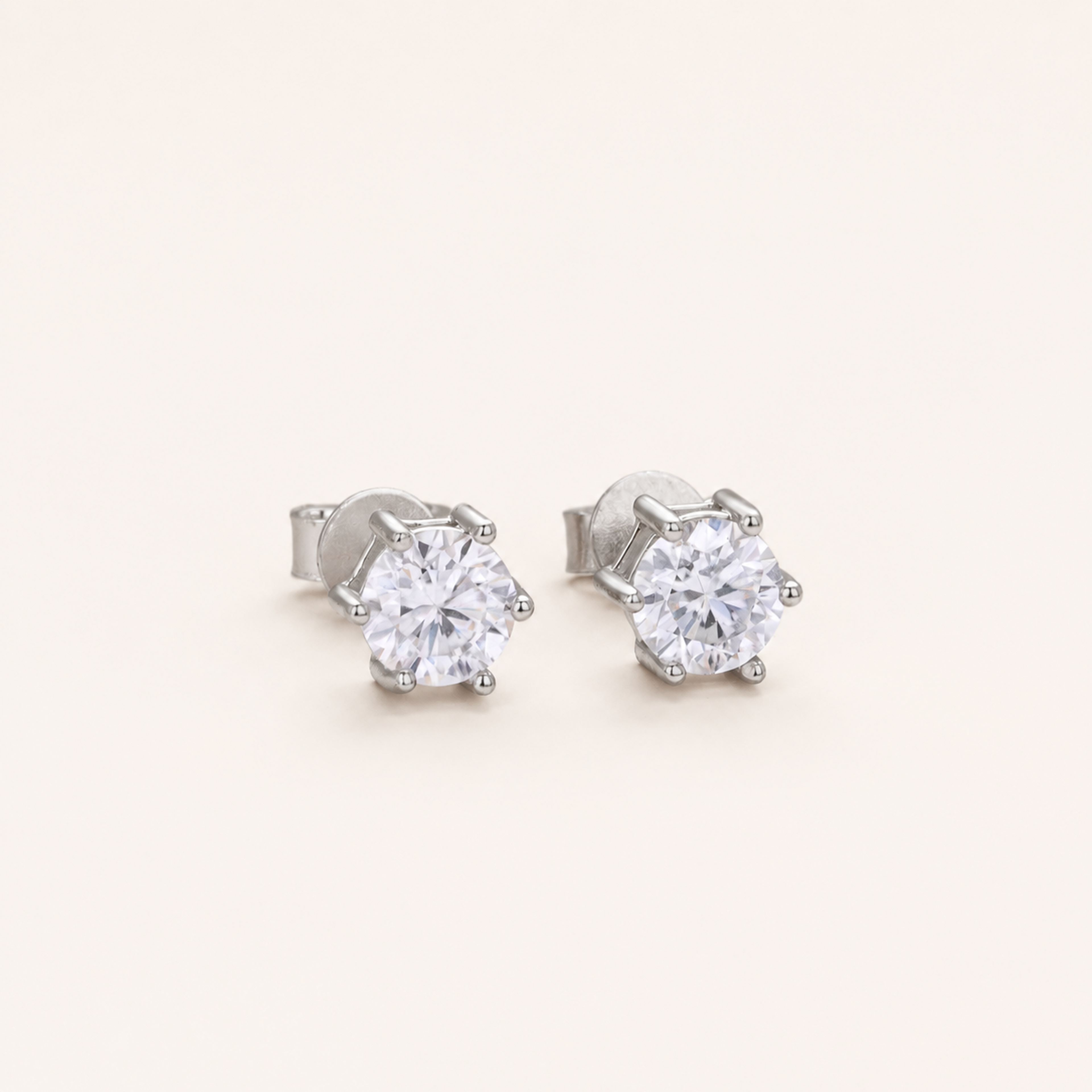 Sterling Silver Six-Prong Moissanite Stud Earrings detail view