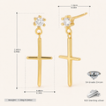 Sterling Silver Mini Zirconia Cross Stud Earrings - Gold