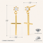 Sterling Silver Mini Zirconia Cross Stud Earrings - Gold