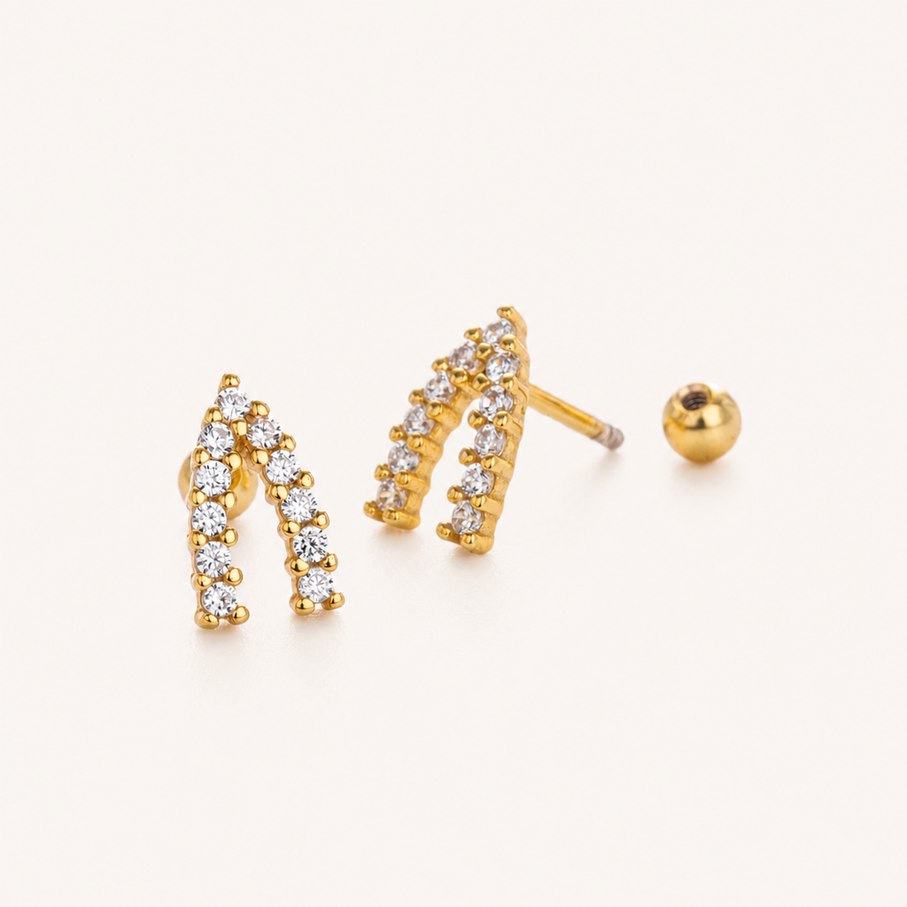 Sterling Silver Twisted Zirconia Ball Flat Back Earrings detail