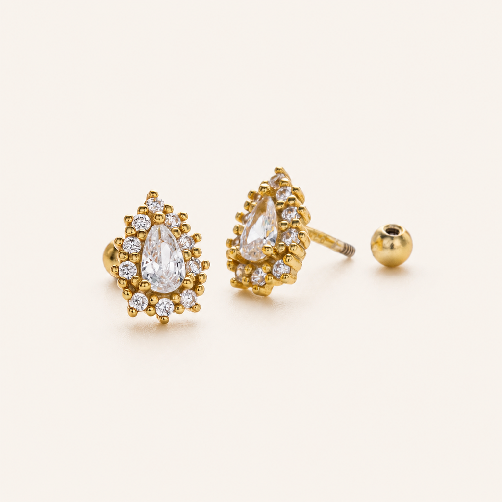 Sterling Silver Zirconia Crown Flat Back Earrings detail