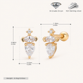 Sterling Silver Pave Zirconia Dome Flat Back Earrings - Gold