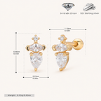 Sterling Silver Pave Zirconia Dome Flat Back Earrings - Gold
