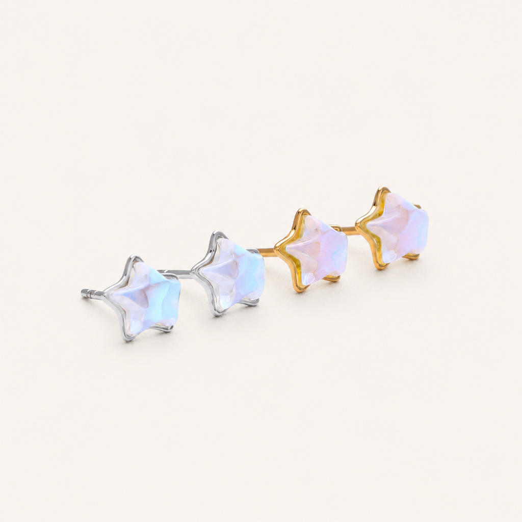 Sterling Silver Moonstone Star Stud Earrings detail