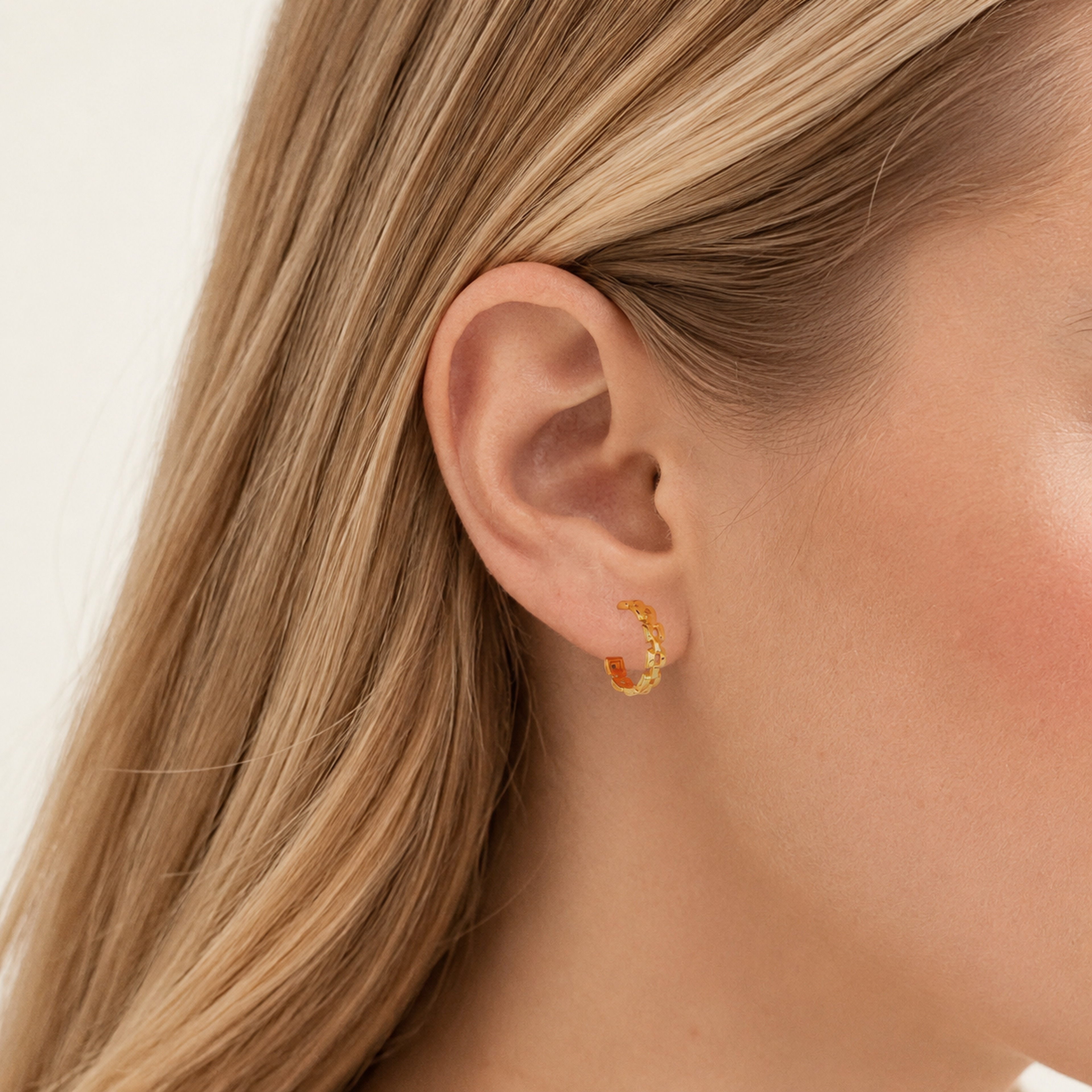 Sterling Silver Polished Chain Drop Stud Earrings worn on the ear