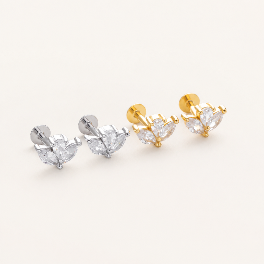 Sterling Silver Zirconia Solitaire Flat Back Earrings detail view