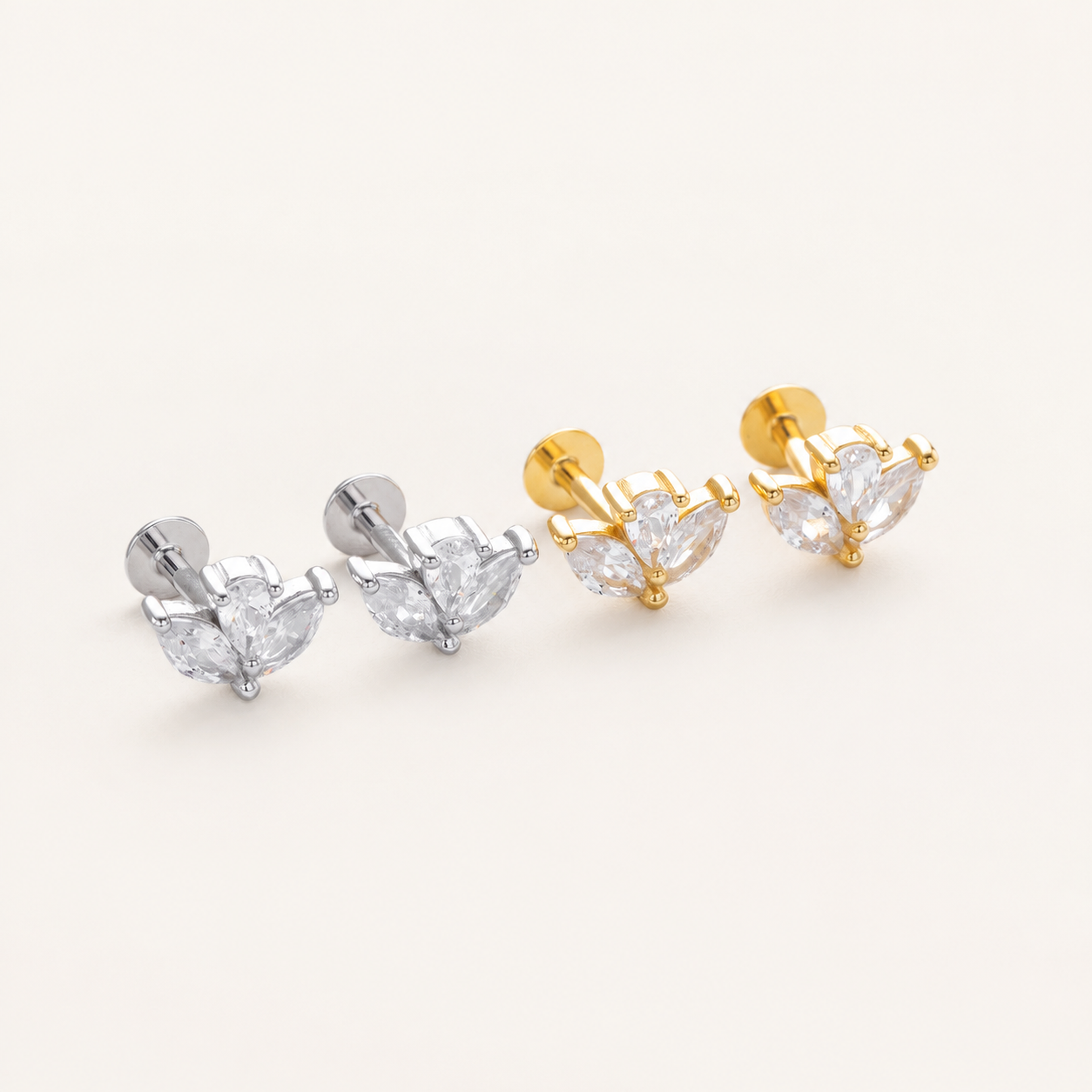Sterling Silver Zirconia Solitaire Flat Back Earrings detail view