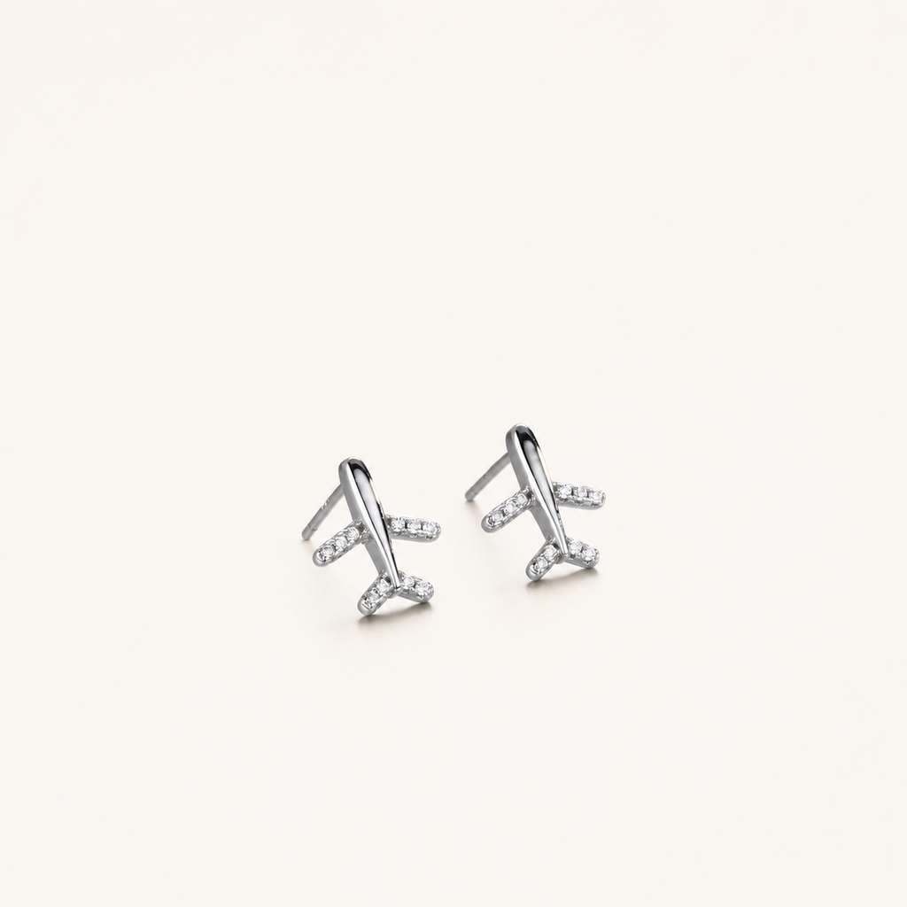 Sterling Silver Pavé Airplane Stud Earrings detail view