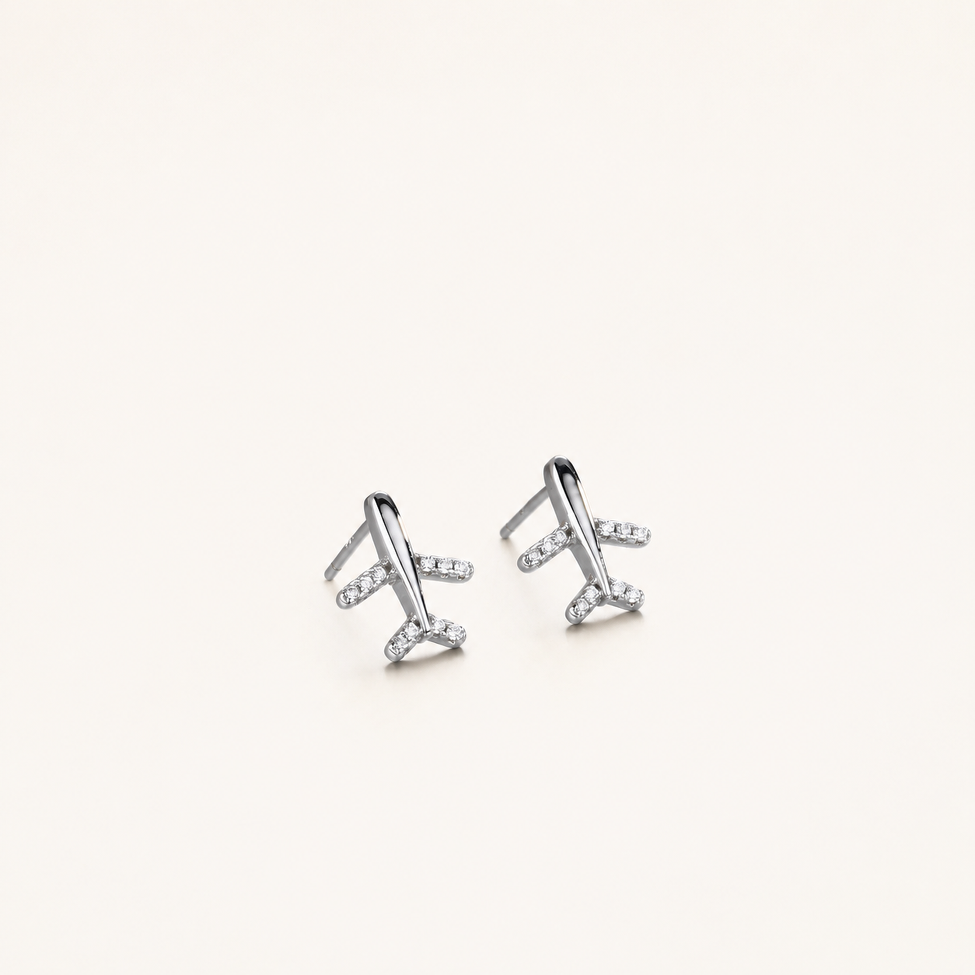Sterling Silver Pavé Airplane Stud Earrings detail view