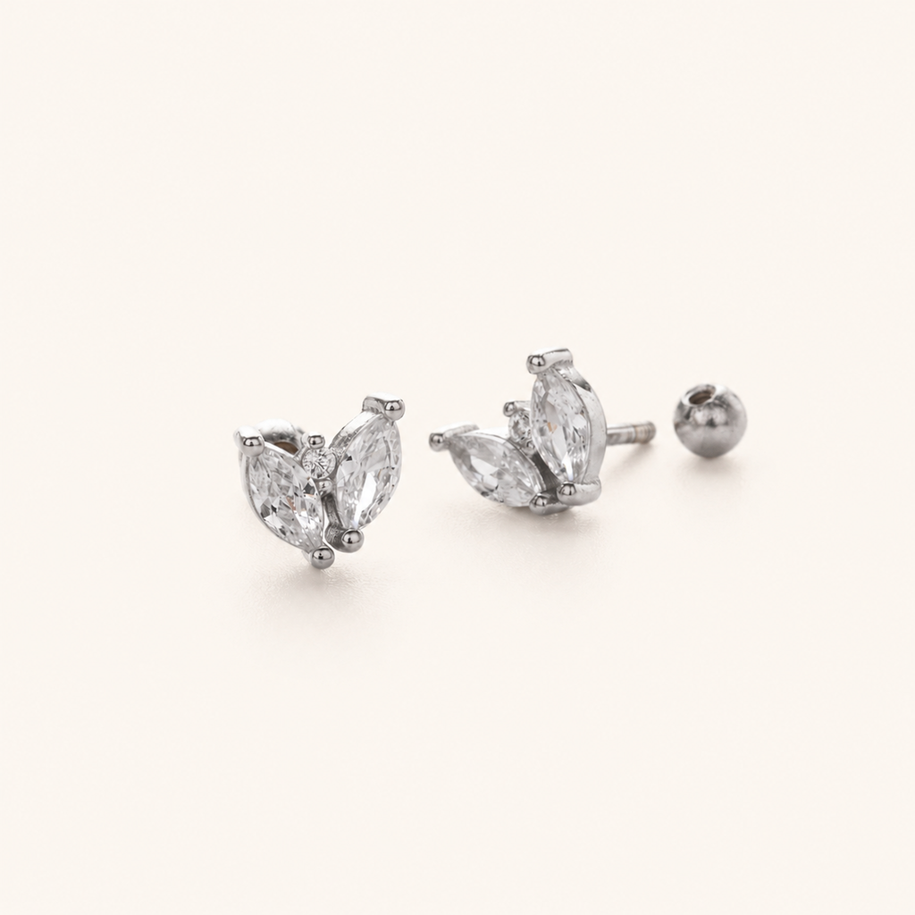 Sterling Silver Marquise Zirconia Butterfly Flat Back Earrings detail view