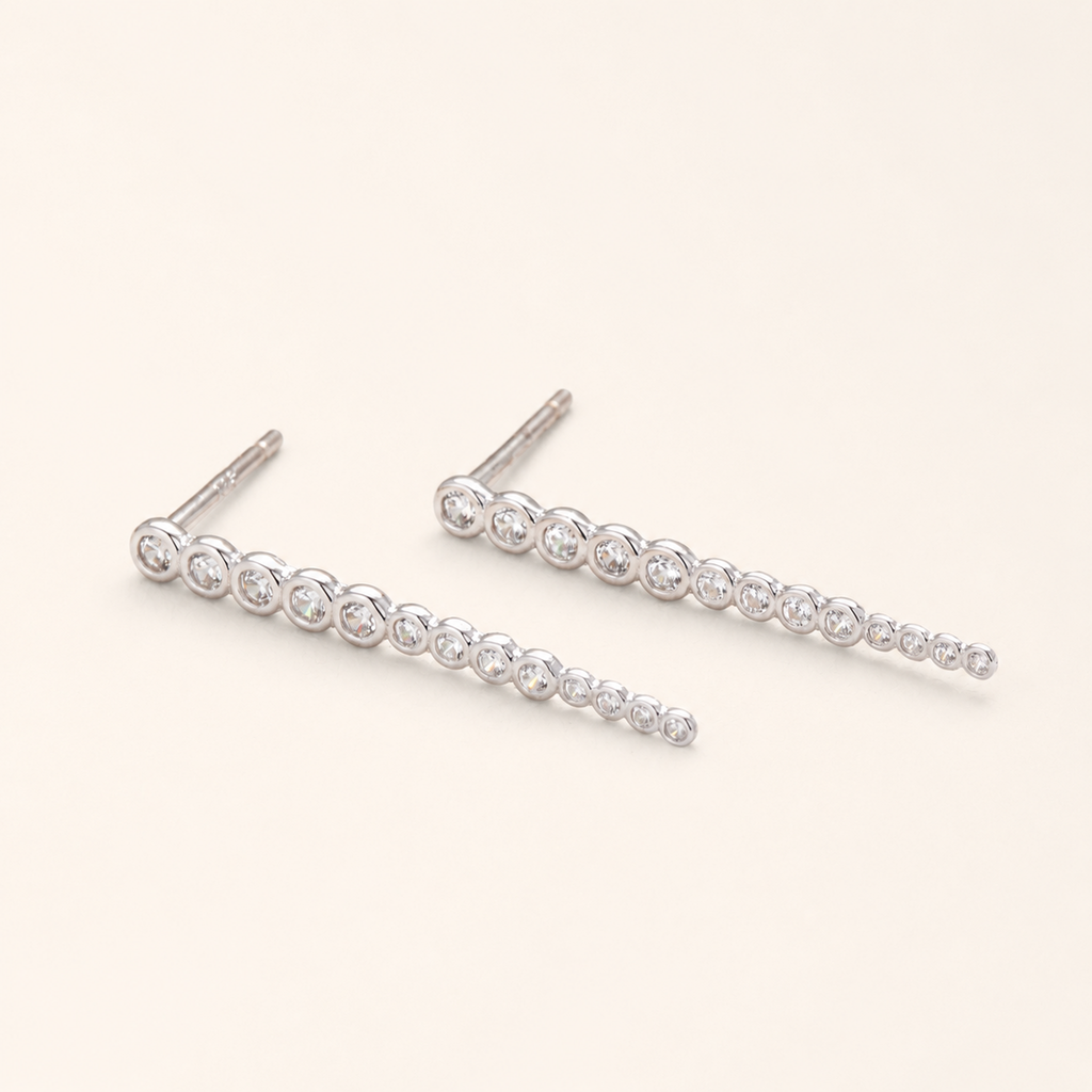 Sterling Silver Zirconia Bar Stud Earrings detail view