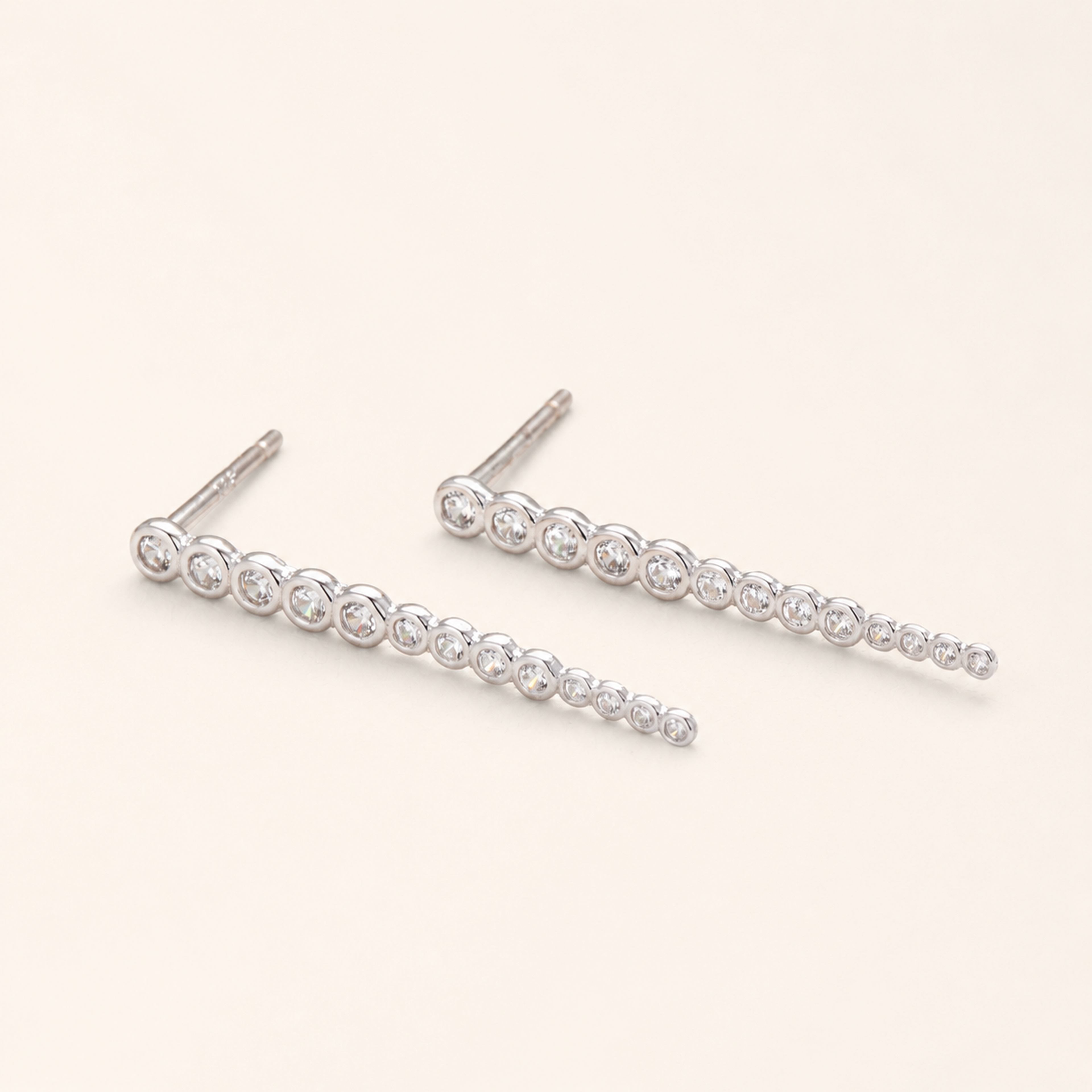 Sterling Silver Zirconia Bar Stud Earrings detail view