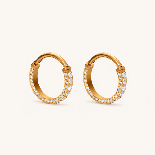 Pave Crystal Titanium Hoop Earrings - Gold