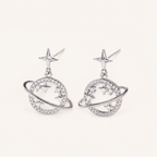 Sterling Silver Openwork Planet & Star Stud Earrings detail view