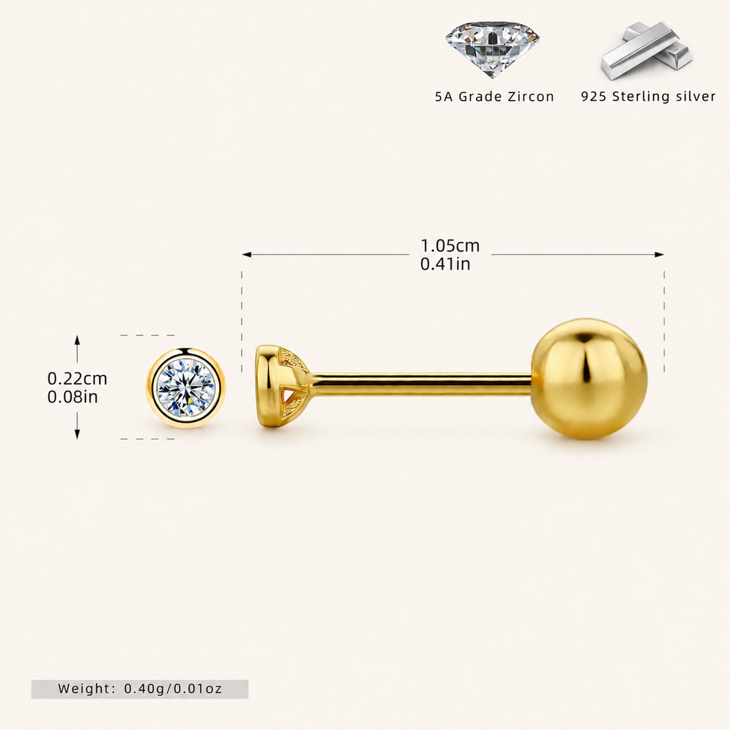 Sterling Silver Bezel-Set Zirconia Flat Back Earrings - Gold / 1.5mm
