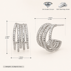 Sterling Silver Irregular Zirconia Bar Stud Earrings - Platinum
