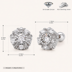 Sterling Silver Sunflower Flat Back Earrings - Platinum