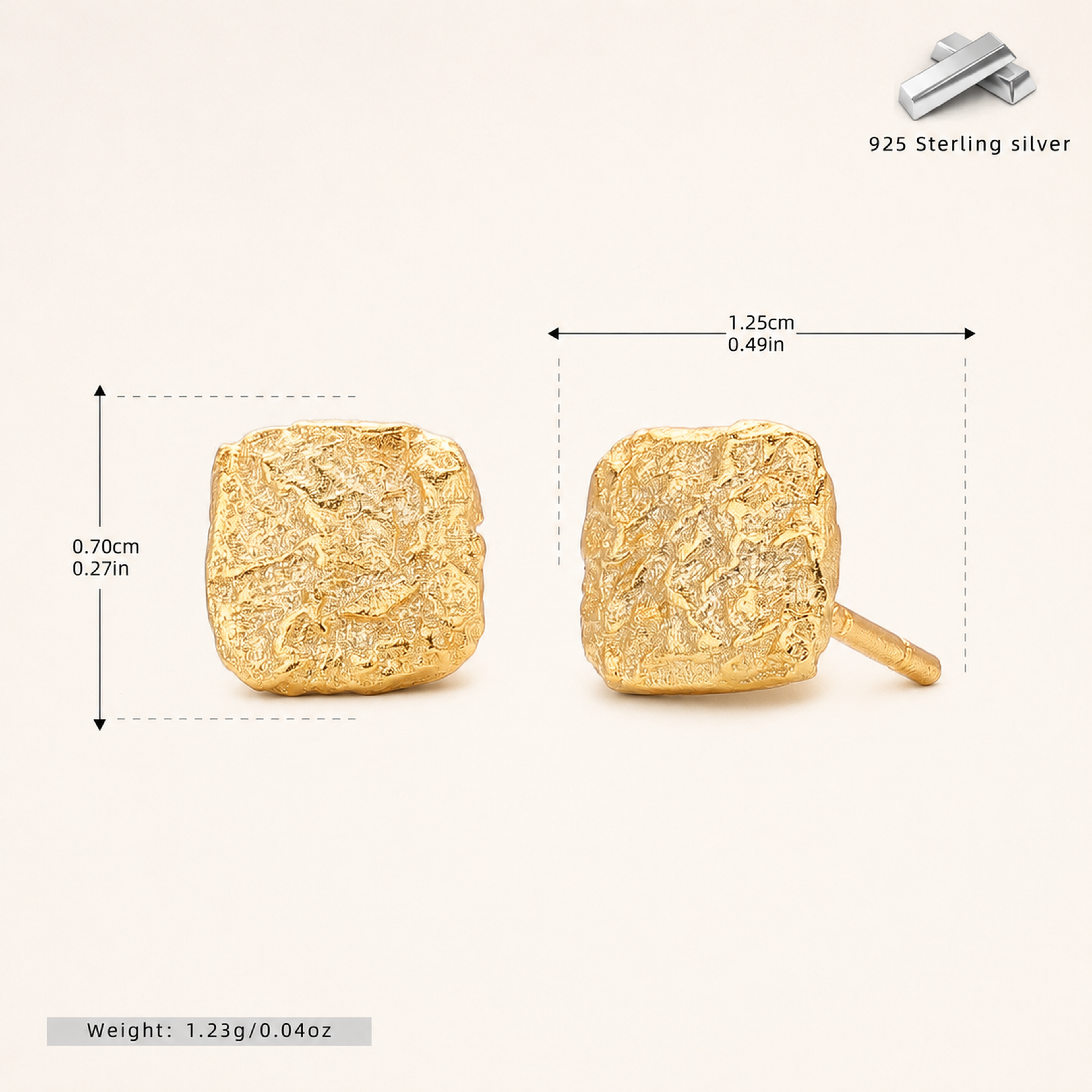 Sterling Silver Molten Lava Stud Earrings - Gold