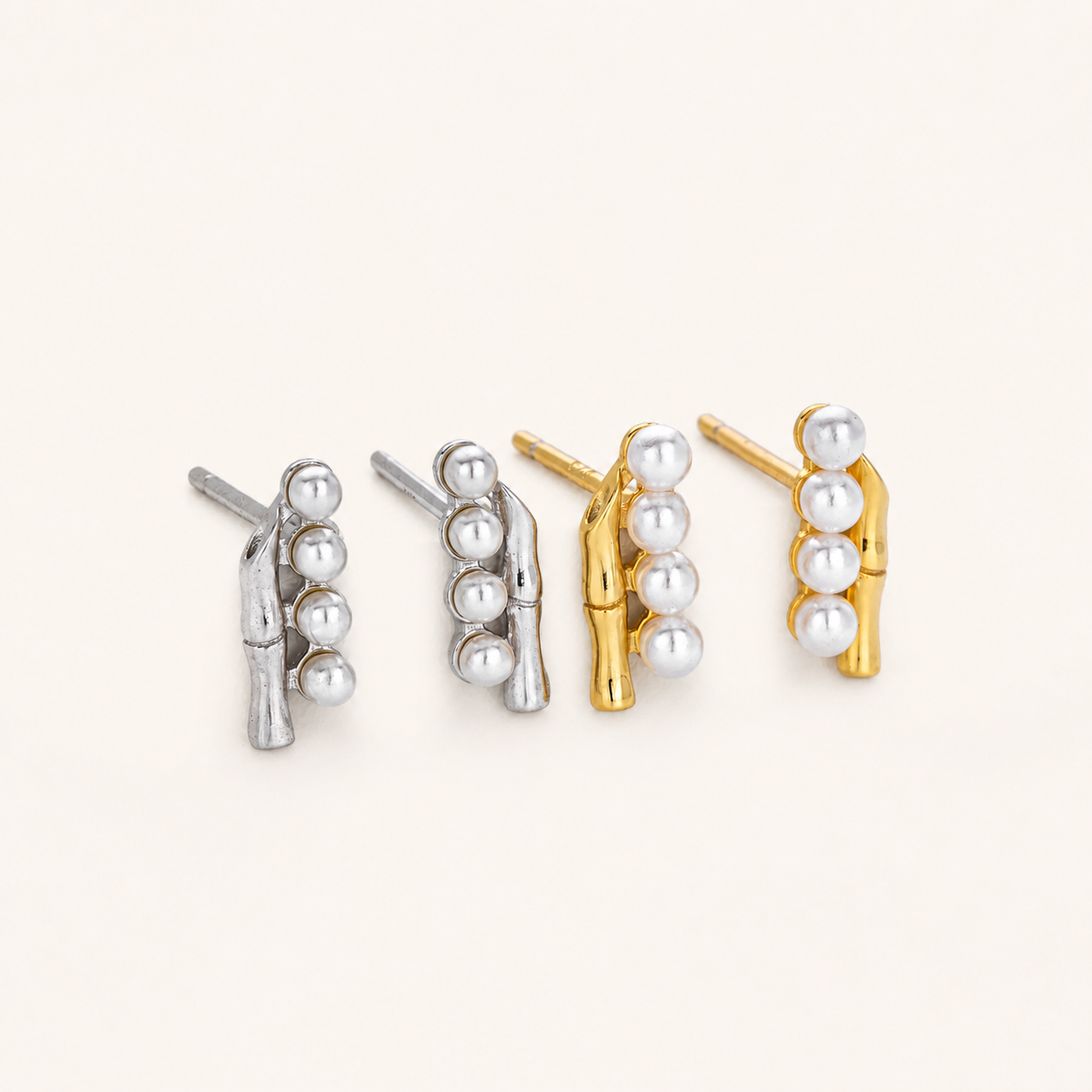 Sterling Silver Bamboo Pearl Stud Earrings detail