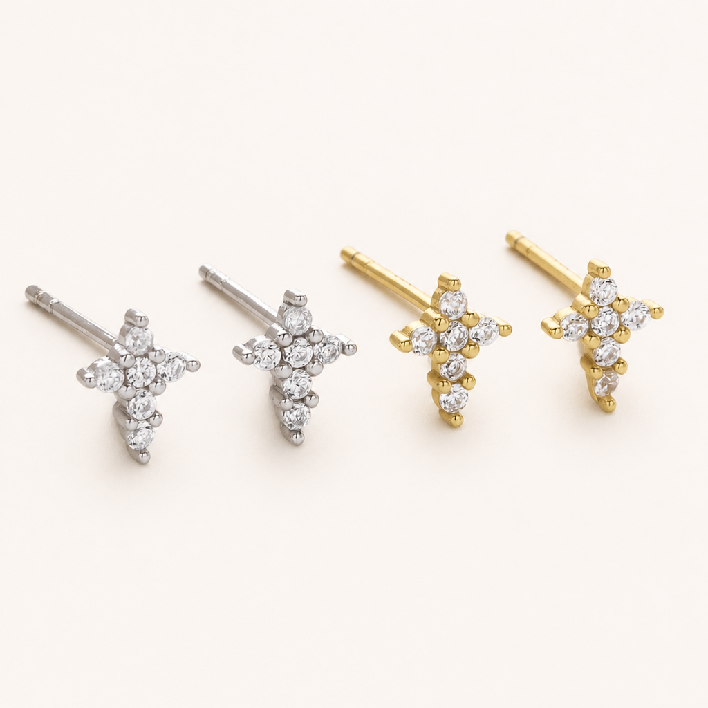 Sterling Silver Zirconia Cross Stud Earrings detail