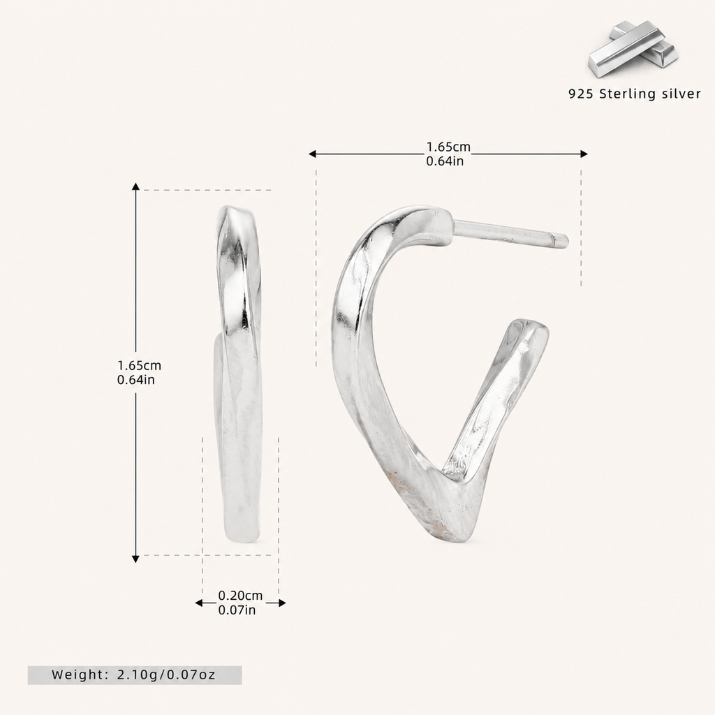 Sterling Silver Polished Heart Twist Stud Earrings - Platinum