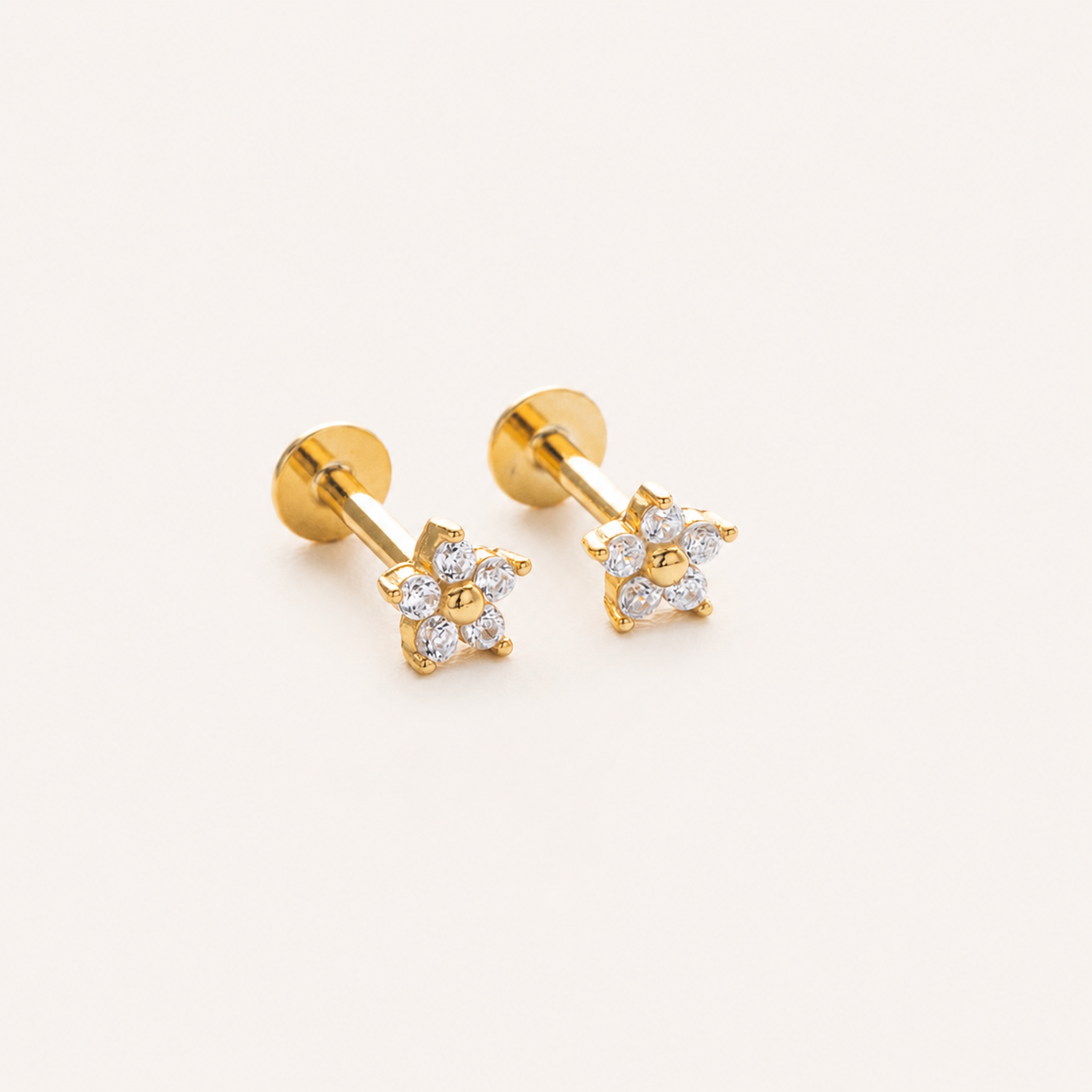 Sterling Silver Five-Point Star Zirconia Flower Flat Back Earrings detail view