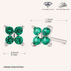 Sterling Silver Four-Petal Flower Stud Earrings - Platinum / Green