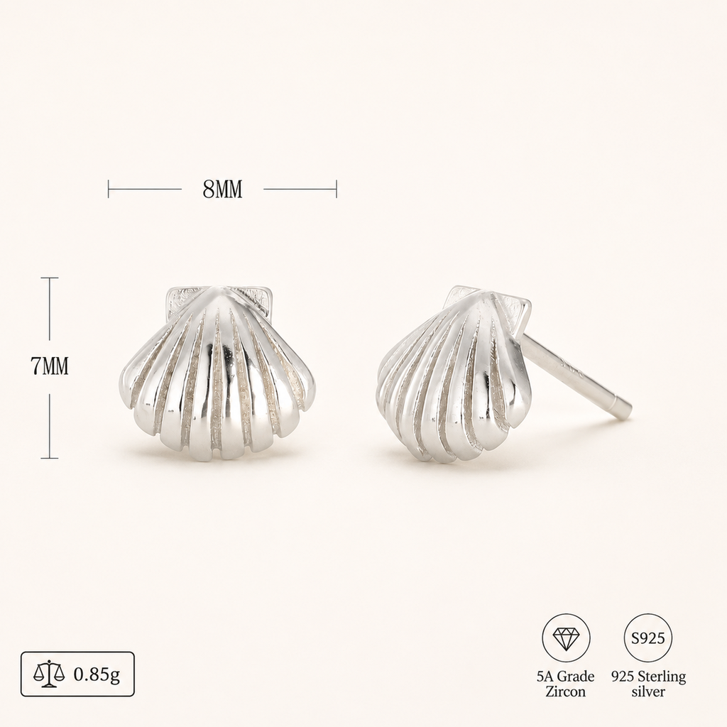 Sterling Silver Mini Shell Stud Earrings - Platinum