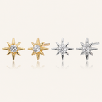 Sterling Silver Lucky Eight-Point Star Zirconia Stud Earrings