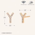 Sterling Silver Pave Initial Letter Stud Earrings - Gold / Y