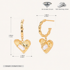 Sterling Silver Zirconia Heart Stud Earrings - Gold