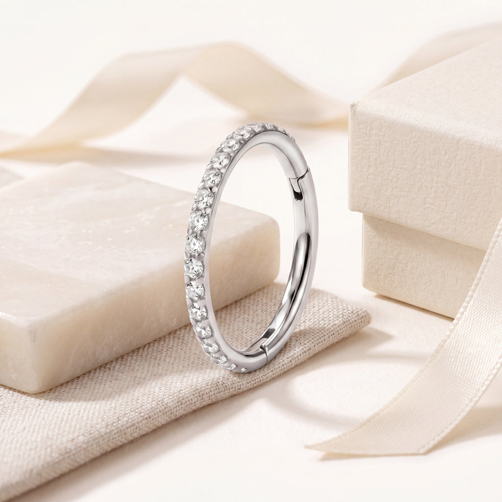 Pave Crystal Seamless Titanium Hoop Earrings - image 5
